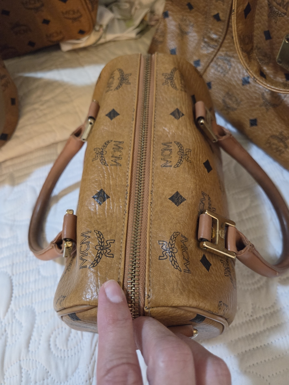 MCM Visetos Cognac Mini Boston Satchel - Picture 4 of 15
